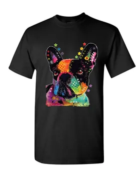 Francoski Buldog T-Shirt Dean Rusko Neon Multicolor Umetnosti Pasje Ljubitelje Mens Tee Shirt Diy Prited Tee Majica