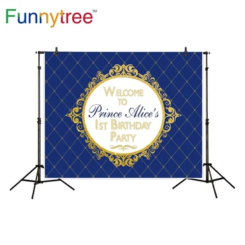 Funnytree ozadje fotografije studio princ kraljevsko modra klasični okvir rojstni luksuzni ozadju photocall foto prop