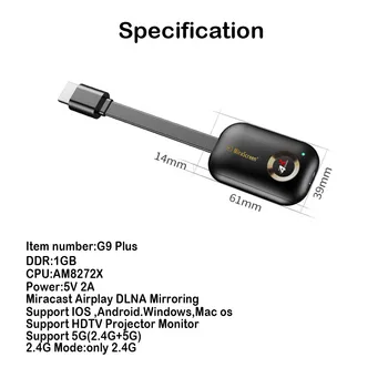 G9 Plus 2.4 G / 5 G 4K Brezžični HDMI je združljiv HD 265 Wifi Zaslon Ključ Ogledalo Miracast Airplay Sprejemnik Za Projektor Hdtv