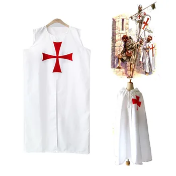 Halloween Srednjeveškem Rimsko Katoliške Vitezov Templjarjev Križarske Vojne Kostum Moških Cape Plašč, Ogrinjalo Tunika Majica Cosplay Obleko Za Odrasle