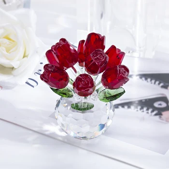 H&D Crystal Red Rose Figur Art Steklo Pomladni Šopek Sanje Okras Doma Poroko Dekor Trgovina S Spominki Zbirateljske Darilo Za Njen/Mama