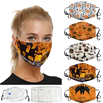 Happy Halloween Odraslih Stroj Za Večkratno Uporabo Smešno Bučna Festival Bat Print Masko Dustproof Zaščitne Maske 2 Filter Tesnilo 4
