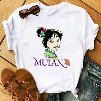 Harajuku Ulzzang T-shirt priložnostne vrhovi dame T-shirt Žensk poletje nove natisnjeni T-shirt Modi Letnik Princesa Mulan T-shirt