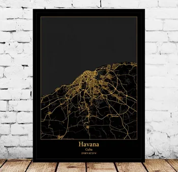 Havana, Kuba Zemljevid Plakat