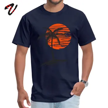 Holiday Resort T-shirt Za Moške Moški Cotton Tee Majice, Trakove Črte Art Vrhovi, sončni Zahod Drevo Palme, Plaže Pokrajino Tshirt Priložnostne Poletja