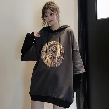 Hoodies Ženske Natisnjeni Mozaik Long Sleeve Hooded Korejskem Slogu Harajuku Ženska Visoke Kakovosti Ulične Pari Sweatshirts Chic