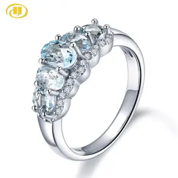 Hutang 1.35 ct Naravnih Akvamarin Poročni Prstan 925 Sterling Silver Blue Gemstone Obroči Fine Kubičnih Cirkonij Nakit za Ženske Nova