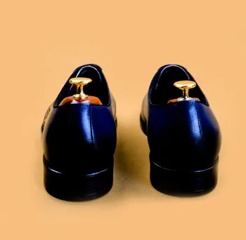 Italijanski Moški Usnjeni Čevlji Poslovno Obleko Obleko, Čevlji Za Moške Blagovne Znamke Bullock Pravega Usnja, Črna, Temno Modra Vezalke Poroko Mens Čevlji