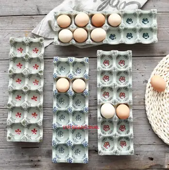 Japonski Glaze Barvo Keramike 12 Mrežo Ločitev Jajce Pladenj Pravokotne Jajce Jed Kuhinje, Gospodinjski Škatla Za Shranjevanje Za Shranjevanje Posode