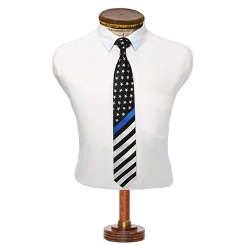 JEMYGINS Original Svile Thin Blue Line Črtasto Kravato Ameriško Zastavo Star ZDA Policija Mens Kravatni Vrhunske Kakovosti, Kravato