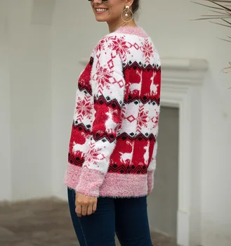 Jesen Zimo Božič Pulover O-Vratu Dolg Rokav Dame Pletene Džemper Puloverju Eleganten Modni Priložnostne Tople Mehke Puloverje