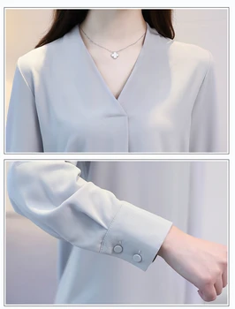 Jeseni Dolg Rokav Šifon Bluzo Majica Bluzo Ženske Blusas Mujer De Moda 2021 Proti-vrat Urad Dama Vrhovi Belo Bluzo Blusa B504