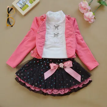 Jeseni, Pozimi baby dekleta Cvet Čipke Princesa Obleke dekliška Oblačila otroci obleke za dekleta plašč & T-shirt & obleko dekleta Obleke
