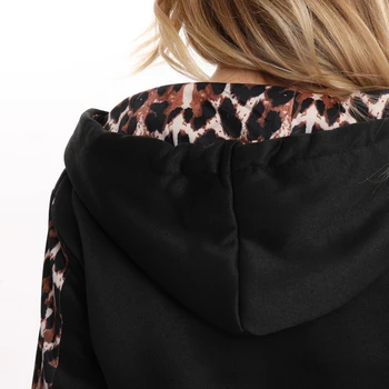 Jeseni, Pozimi Moda Trenirka Ženske Splice Runo Leopard Tiskanja Plašč S Kapuco Dveh Kosov Set Hoodies Dolge Hlače Obleko 2020