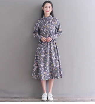 Jeseni, pozimi velvet obleko 2018 nove modne long sleeve vintage cvjetnim tiskanje obleko