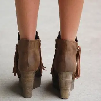 Jesenski Čevlji Klasičnih Rese Gleženj PU Usnje Škornji Zimski Antilop Slip-on Ženske Čevlje 35-43 Botas Mujer 2019 Ženski Škornji