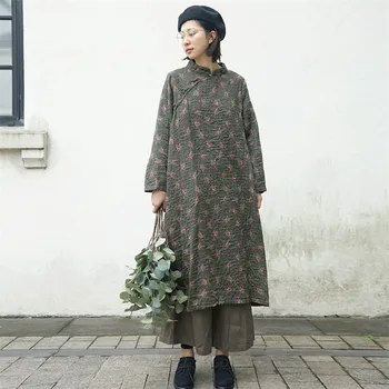 Johnature 2020 Pomladni Vintage Original Cheongsam Cvjetnim Tiskanja Stojijo Ovratnik Ohlapne Obleke Novo Ploščo Sponke Kitajski Ženske Obleke