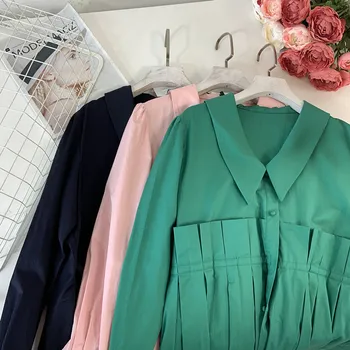 Kakovost rufflese visoko pasu majica slog obleke za ženske nišo design francoski slim jeseni dolg rokav obleka 2020 YHNO