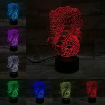 Kača Cobra 3D Dotik Oddaljene Svetilke Spalna Živali Multicolor Luminaria Doma Desk Tabela Noč Svetlobe Fantje Prijatelj Darila Polnjenje prek kabla USB