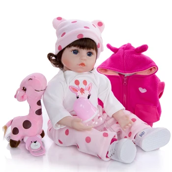 KEIUMI 18 Inch/48 cm Veren Princesa Prerojeni Baby Doll Igrača Novorojenčka Silikonski Pravi Dotik Baby Doll Z Žirafo, Rojstni dan, Božič