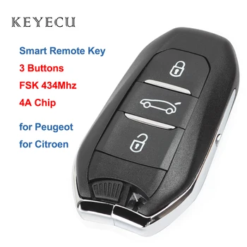 Keyecu Smart Remote Avto Ključ Fob 3 Gumbi FSK 434MHz 4A Čip za Peugeot 508 308 408 4008 301for Citroen C4L C-Quatre 2017 2018