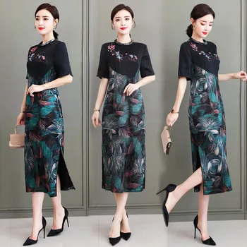 Kitajski stil oblačenja pri ženskah dolgo poletje 2020 nova Kratka sleeved obleka ženske boljše cheongsam obleko eleganten modni vezenje