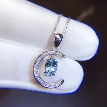 KJJEAXCMY boutique nakita 925 sterling srebro vdelan Naravnih Modri Topaz Žensk, ogrlico, obesek, podpira pregled