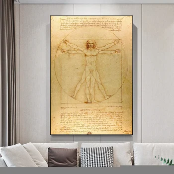 Klasične Slavni slika Vitruvian Man, Študija Razmerja, Leonardo da Vinci, Plakat Wall Art Platno Slikarstvo Doma Dekor