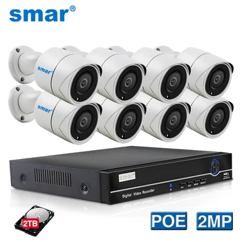 Klečeplazen 8CH 4CH 1080P POE NVR CCTV Sistema za zaščito, 4PCS Kovinski 2.0 MP IR Prostem Bullet IP Kamero P2P Video Nadzor Kit 2TB HDD