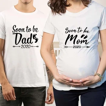 Kmalu OČE/MAMA 2020 Shirt Majice Pričakujete Noseča Majica - Novo Oče Majica - Napoved Majice - Nosečnost Parov Majice