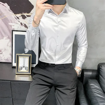Korejski Slim Fit Dolgimi Rokavi Moški Priložnostne Majice 2020 Podkrepljena Vse Tekme Poslovnih Formalno Obrabe Gospodje Jopičem Obleko, Bluzo Homme