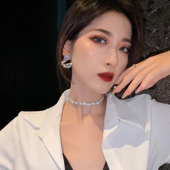Korejski vroče prodajo modni nakit, baker vdelan cirkon, luksuzni bleščečo ogrlico seksi dame stranka ogrlica