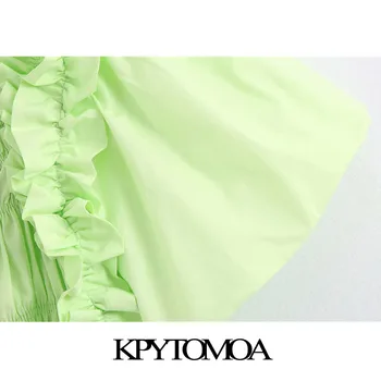 KPYTOMOA Ženske 2020 Moda Ruffles Smocked Odrezana Vintage Bluze Kvadratnih Ovratnik Puff Rokavi Ženske Majice Blusas Elegantna Vrhovi