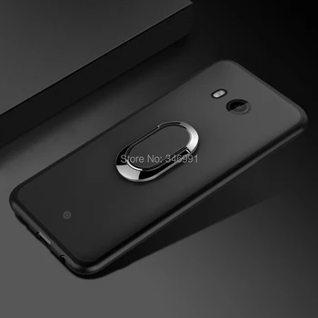 Kritje za HTC U11 Primeru luksuzni 4 GB, 64 GB 5.5 palčni Mehko Črno Silikonski Magnetni Avto Nosilec Obroč Ohišje za HTC U11 Telefon Kritje