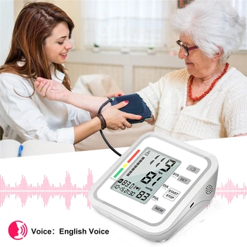 Krvni Tlak Monitor angleški Glas Avtomatski Električni Tonometer Digitalni LCD Zaslon Sphygmomanometer Srčni Utrip Stopnja Tonometer
