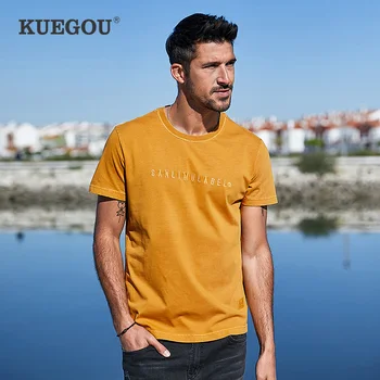 KUEGOU moška T-shirt kratek rokav moda Črke, vezene tshirt poletje bombaž majica s kratkimi rokavi moški top plus velikost BT-21639