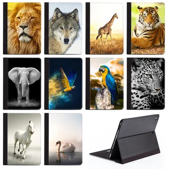 Kul Živali Tiger Volk Konj PU Usnje Stojalo Primeru Cover Za Apple iPad Zraka 2 3 9.7