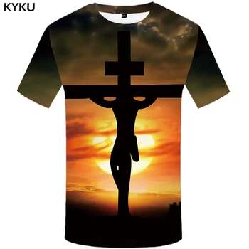 KYKU Jezus majica s kratkimi rokavi Moški Prostora za T-shirts 3d Harajuku Anime Obleko Luna Tshirt Natisnjena v Oblaku Shirt Tiskanje Kratek Rokav Punk Rock
