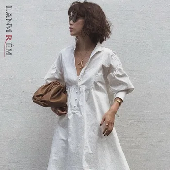 LANMREM bela korejskem slogu 2021 nove preprosto elegantno jeseni mode priložnostne Proti-vrat izgubijo vse-tekmo dolge obleke za ženske 2A917