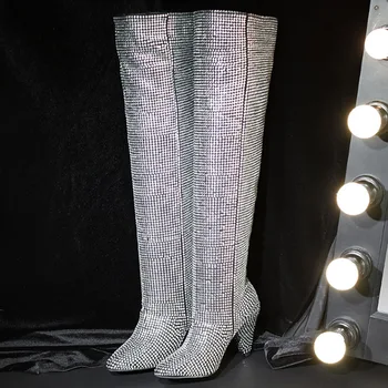 Lapolaka 2020 Nov Dizajn Vrhunska Kolena Visoki Škornji Ženske Čevlje Konicami Prstov Spike Visokih Petah Kristalno Sijoče Škornji Ženske