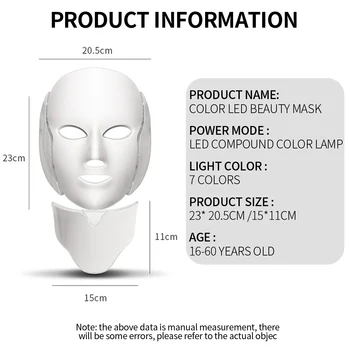 LED Obrazno Masko Lepoto, Pomlajevanje Kože, Foton Svetlobe 7 Barv Masko z Vratu Terapija Gubam Akne Zategnite Kožo Orodje