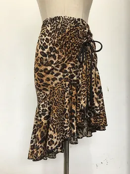 Leopard Natisniti Ženske Klasično Latinsko Plesne Kostume Asimetrični Ruffle Morska Deklica Krilo Lady Salsa Chacha Tango Rumba Obleko