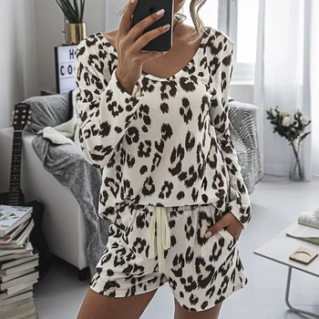 Leopard print more svoboden dom salon obleko nositi ženske pižame 2020 moda dveh kosov set sleepwear pijama mujer CDR2046