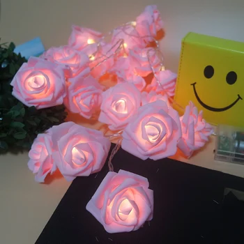 Lepe rožnate vrtnice garland z led luči,poroka dogodek stranka svetlobe dekoracijo,vaze, cvetlični aranžma,Novo leto cvet svetlobe dekor