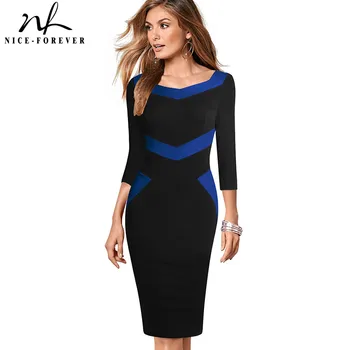Lepo-vedno Modni Kontrast Barve Mozaik Obleke Bodycon Poslovnih Urad Bodycon Opremljena Ženske obleke B411