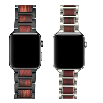 Les trak za Apple watch band 44 mm 40 mm Naravna Rdeča barva Sandalovine+zapestnica iz Nerjavečega jekla iWatch band 42mm 38 mm serie 3 4 5 6 se