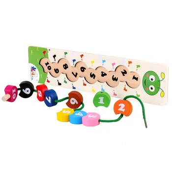 Lesene Učenje Otroške Igrače Montessori Izobraževalne Caterpillar Digitalni Beading Izobraževalne Igrače Za Otroke Zgodaj Matematiko Igrače