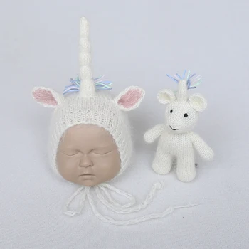 Letnik Rojstva Otroka Bonnet Igrača Nastavite Fotografijo Rekviziti Crochet Baby Lep Medvedek Igrača Novorojenčka Fotografija Rekviziti