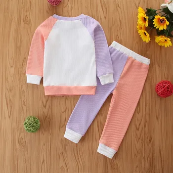Lioraitiin Newborn Baby 2-kos Mozaik Obleko Nastavite Dolg Rokav Barvo Vrhu in Hlače Set za Otroke Pomladi, Jeseni