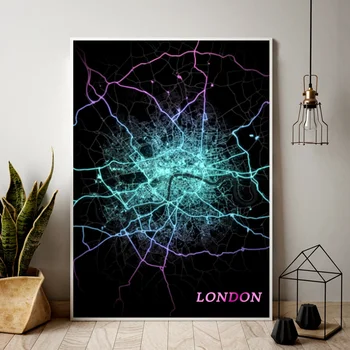 London City light RGB Zemljevid, Platno Plakat Doma Wall Decor (Brez Okvirja)